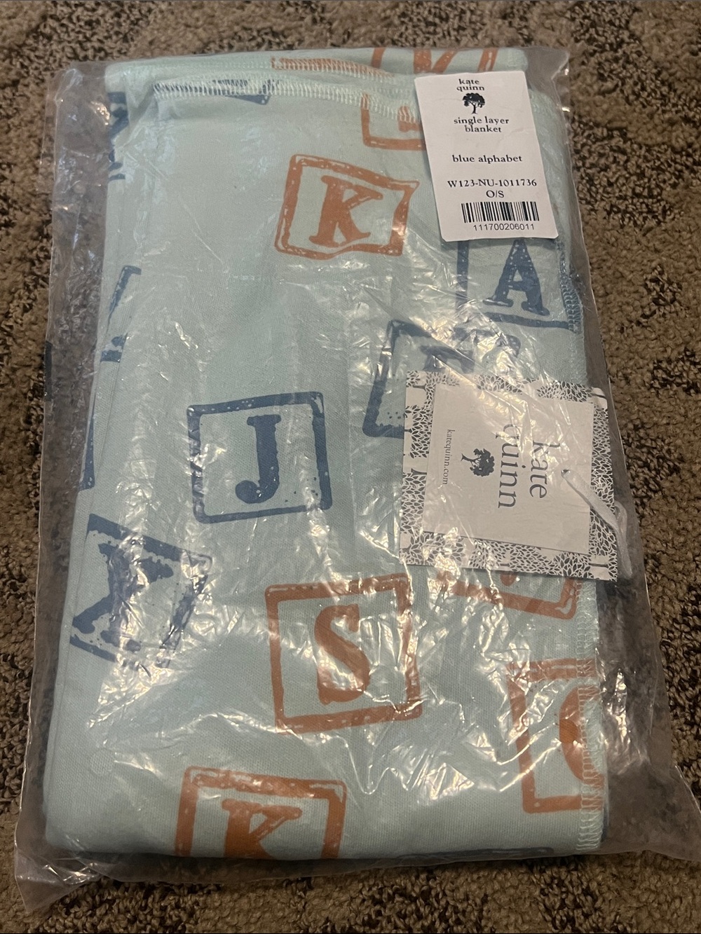 KATE QUINN Blue Alphabet Single Layer Blanket - OS NWT